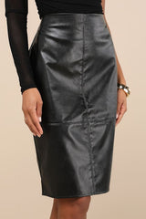 She's Irresistible Black Vegan Leather Pencil Skirt
