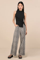Stylish Inclination Black Mock Neck Knot-Front Sleeveless Top
