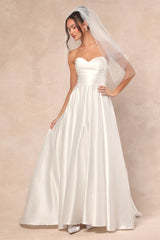 Khalida White Satin Pleated Strapless Gown