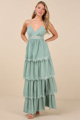 Reed Sage Tiered Lace Maxi Dress