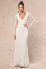 Deedra White Sequin Beaded Backless Maxi Dress