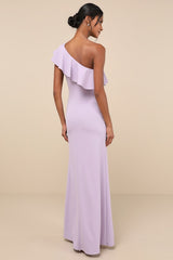 Last Forever Lavender One-Shoulder Ruffle Maxi Dress
