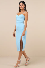 Stun and Done Light Blue Sleeveless Bodycon Midi Dress