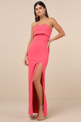 Classy Consideration Coral Pink Strapless Maxi Dress