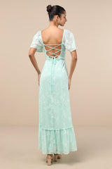 Tailor Made For You Mint Green Jacquard Lace-Up Maxi Dress