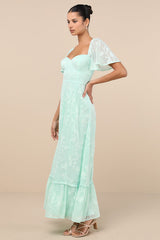 Tailor Made For You Mint Green Jacquard Lace-Up Maxi Dress