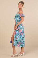 Cosima Blue Floral Asymmetrical Midi Dress