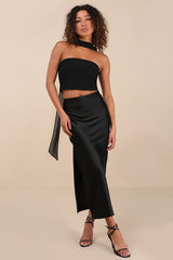 Marlette Black Strapless Crop Top and Scarf Set