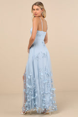 Abundant Charm Light Blue 3D Floral Applique Maxi Dress