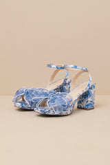 SB-Duke Blue Floral Bow High Heel Ankle Strap Sandals