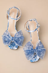 SB-Duke Blue Floral Bow High Heel Ankle Strap Sandals