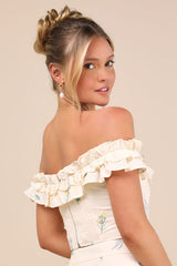 Rowena Cream Embroidered Ruffled Crop Top