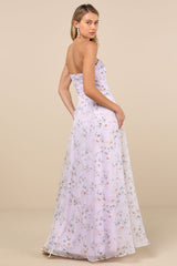 Chic Preciousness Lavender Floral Organza Bustier Maxi Dress