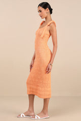 Adorable Darling Orange Crochet Tie-Strap Midi Dress