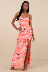 Stunning Wonder Orange Floral Mesh Bustier Mermaid Maxi Dress