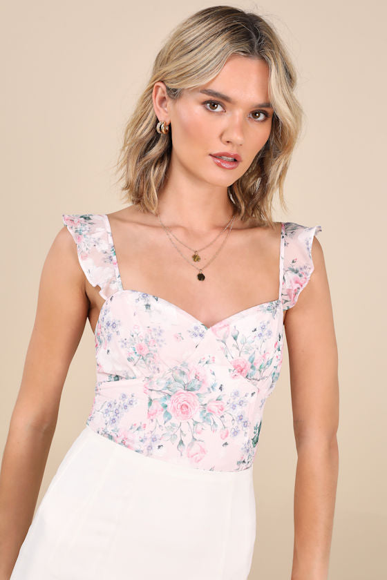 Niella Blush Floral Ruffled Bodysuit