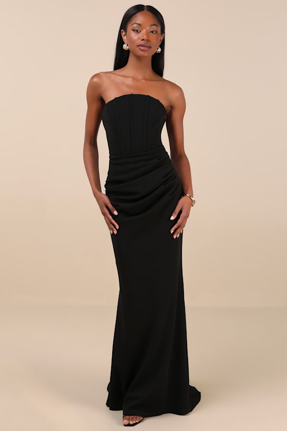Laney Black Strapless Corset Maxi Dress