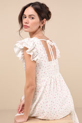 Eben Ivory Ditsy Floral Flutter Sleeve Mini Dress