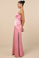 Extraordinary Presence Pink Satin Strapless Maxi Dress