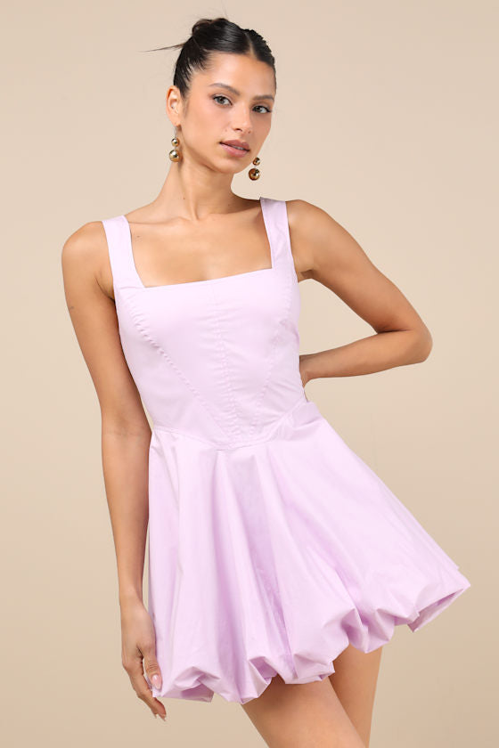 Madalinde Lavender Sleeveless Bubble-Hem Mini Dress
