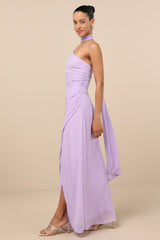 Adeline Lavender One-Shoulder Scarf Maxi Dress