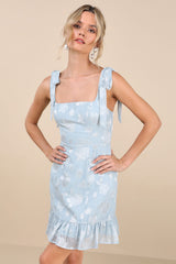No One Prettier Blue Floral Embroidered Tie-Strap Mini Dress
