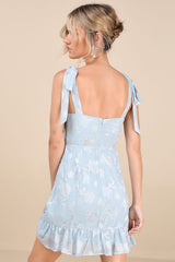 No One Prettier Blue Floral Embroidered Tie-Strap Mini Dress