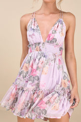 Signature Sweetie Lilac Floral Smocked Tie-Back Mini Dress