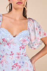 Valla Light Blue Floral Flutter Sleeve Midi Dress
