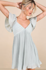 Amalfi Coast Mint Blue Pleated Flutter Sleeve Mini Dress