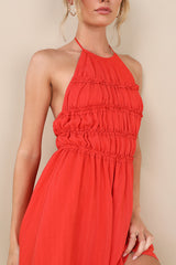 Kallina Red Orange Ruffled Halter Neck Mini Dress