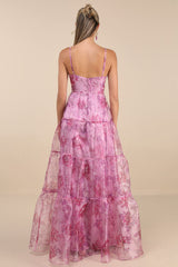 Exclusive Glamour Pink Floral Organza Tiered Maxi Dress