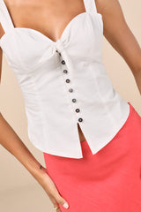 Earlene White Tie-Front Button-Up Tank Top