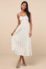 Odilie Cream Floral Lace Sleeveless Midi Dress