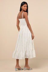 Odilie Cream Floral Lace Sleeveless Midi Dress