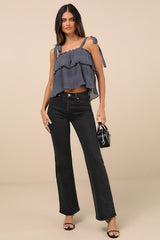 Tiers to Summer Dark Slate Blue Tie-Strap Tiered Tank Top