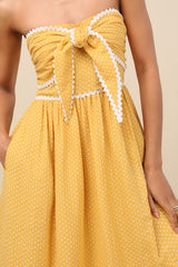 Delightful Design Yellow Polka Dot Midi Dress With Pockets