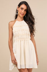 Kallina Cream Ruffled Halter Neck Mini Dress