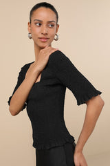 Enna Black Smocked Short Sleeve Top