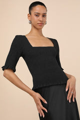 Enna Black Smocked Short Sleeve Top