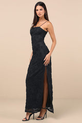 Joni Black 3D Applique Lace Maxi Dress