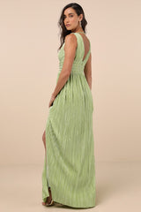 Melitta Lime Green Plisse Sash Maxi Dress