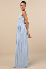 Melitta Light Blue Plisse Sash Maxi Dress