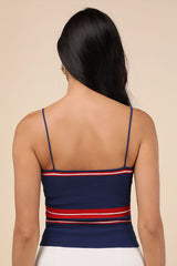 Lenore Navy Blue Striped Ribbed Crop Top