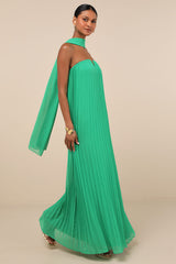 Lael Green Pleated Strapless Dress and Scarf Set
