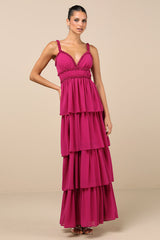 Olimpia Berry Pink Ruffled Tiered Maxi Dress
