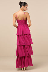 Olimpia Berry Pink Ruffled Tiered Maxi Dress