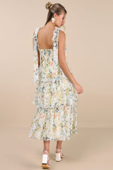 Svea Light Yellow Floral Tiered Tie-Strap Midi Dress