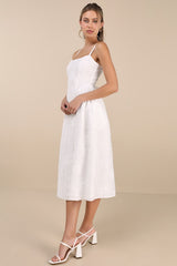 Teodora White Floral Applique Lace-Up Midi Dress