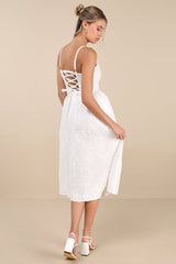 Teodora White Floral Applique Lace-Up Midi Dress